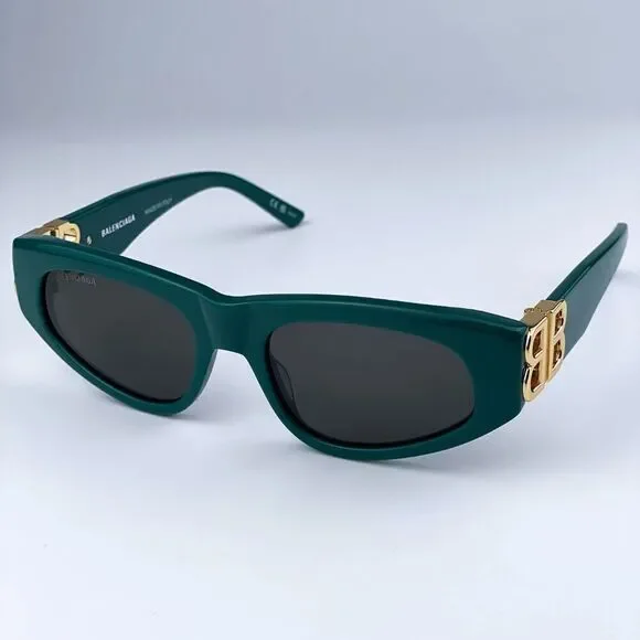 SALE! NEW Balenciaga BB0095S 005 Green Gold Logo Grey Cat Eye Women Sunglasses - Picture 7 of 15